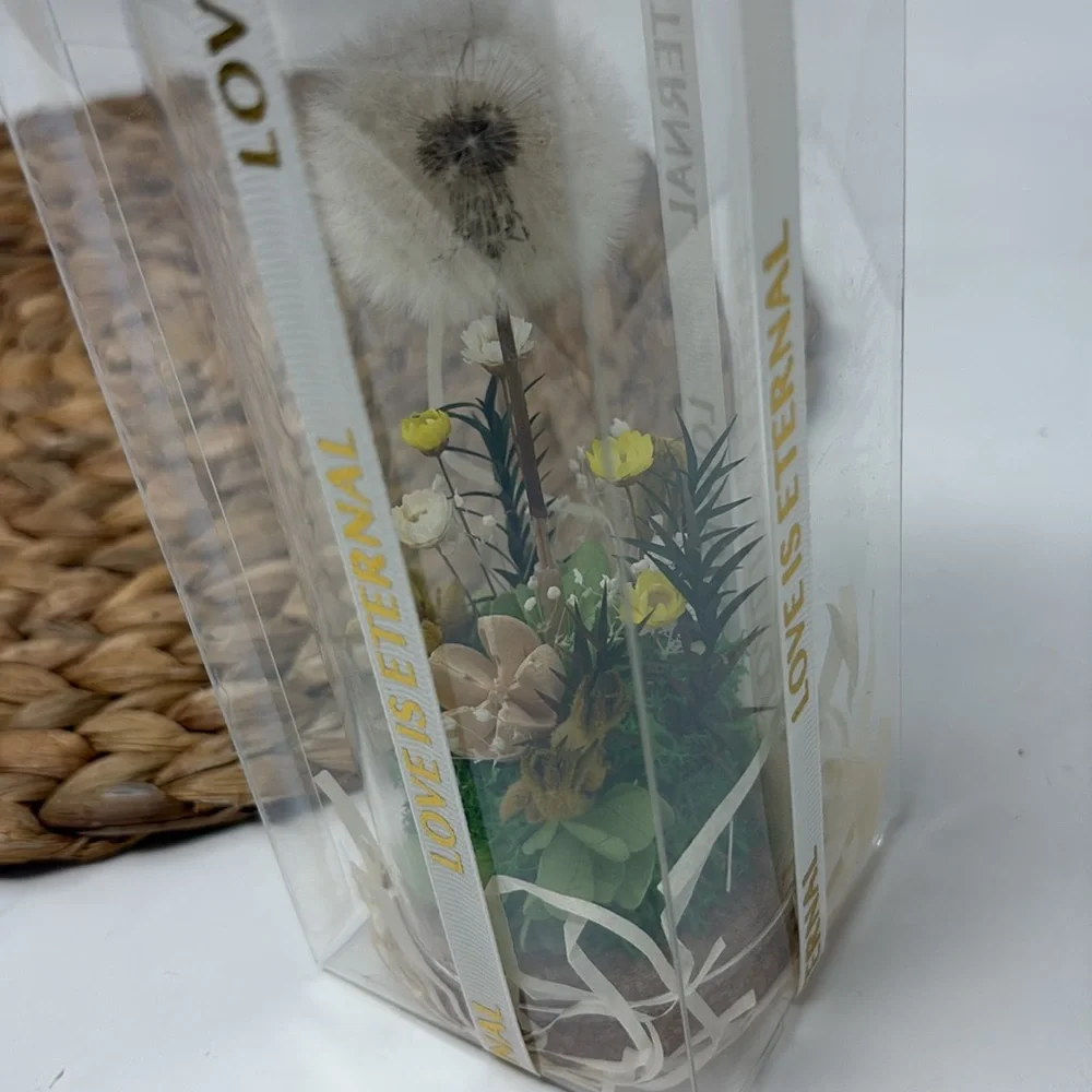 LOVE IS ETERNAL Clear Bag with Danedelion and Florals in Clear Box